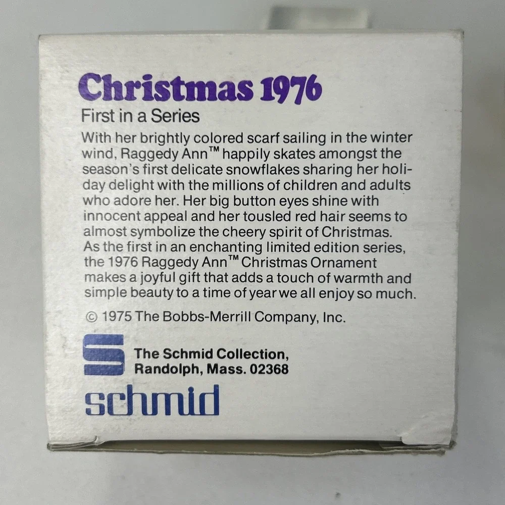 VTG 1976 Raggedy Ann Xmas Ornament Schmid Thread Limited Edition Original Box